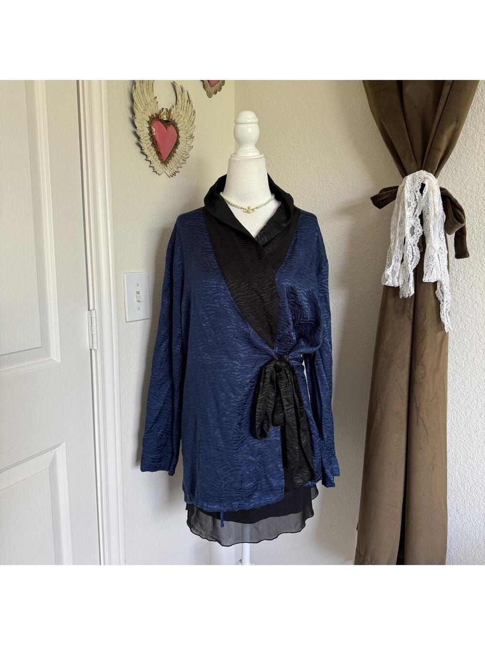 Victoria's Secret Robe Dressing Gown Tunic Emerald Blue Bow Detail